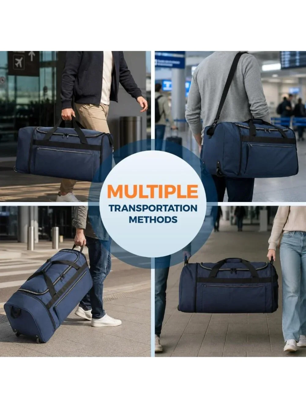 Large 28” Foldable Rolling Duffle Bag with Wheels | Water-Resistant Travel